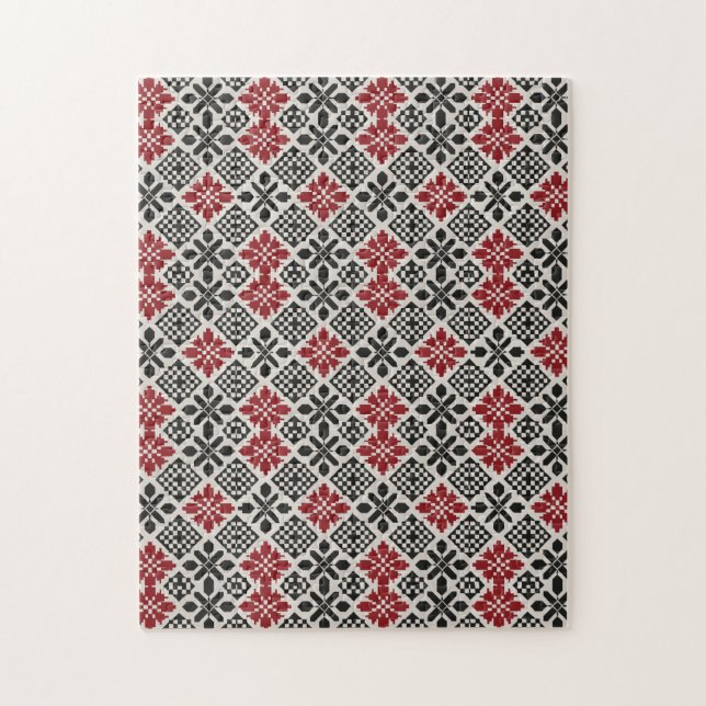 Red Schwarz-weiß Geometric Folk Pattern (Vertikal)