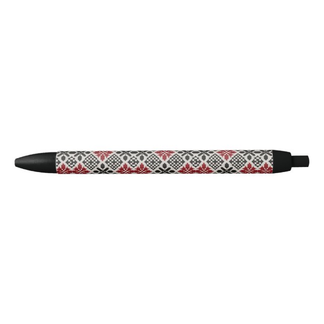Red Schwarz-weiß Geometric Folk Pattern Kugelschreiber (Vorderseite)