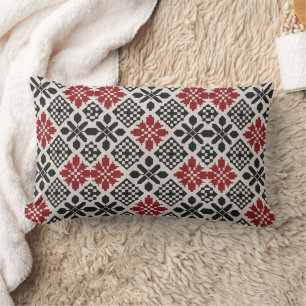 Red Schwarz-weiß Geometric Folk Pattern Lendenkissen