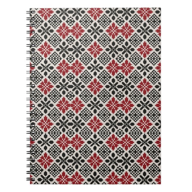 Red Schwarz-weiß Geometric Folk Pattern Notizblock (Vorderseite)