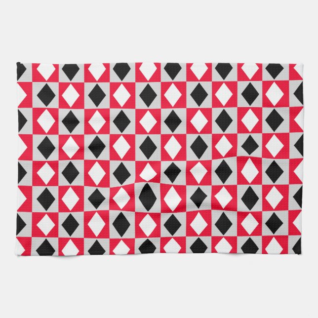 Red Schwarz-weiß Geometric Rhombus Diamond Geschirrtuch (Horizontal)