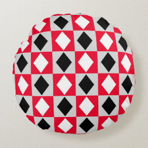 Red Schwarz-weiß Geometric Rhombus Diamond Rundes Kissen