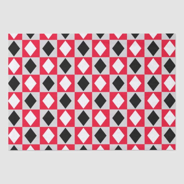 Red Schwarz-weiß Geometric Rhombus Diamond Seidenpapier (Vorderseite)