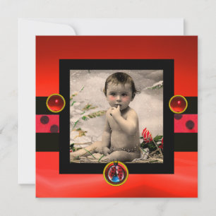 RED SCHWARZ-WEISS LADYBUG Monogramm Foto-Vorlage Einladung