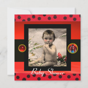 RED SCHWARZ-WEISS LADYBUG Monogramm Foto-Vorlage Einladung