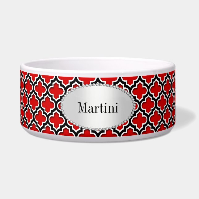 Red Schwarz-weiß marokkanisches Quatrefolienmuster Napf (Vorderseite)