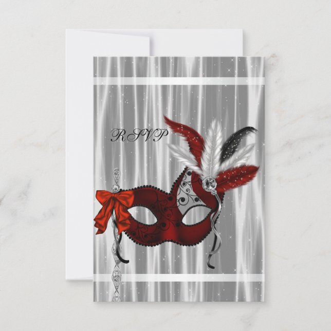 Red Schwarz-weiß Masquerade Party UAWG RSVP Karte (Vorderseite)