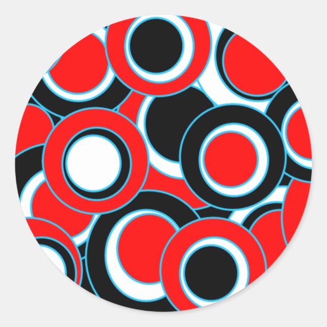 Red Schwarz-weiß Mod Circles Runder Aufkleber (Vorderseite)