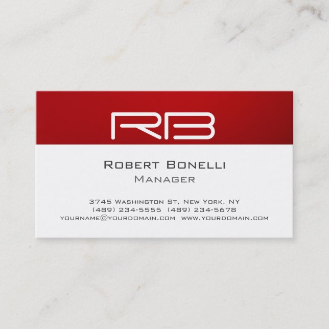 Red Schwarz-weiß Monogram Manager Business Card Visitenkarte (Vorderseite)