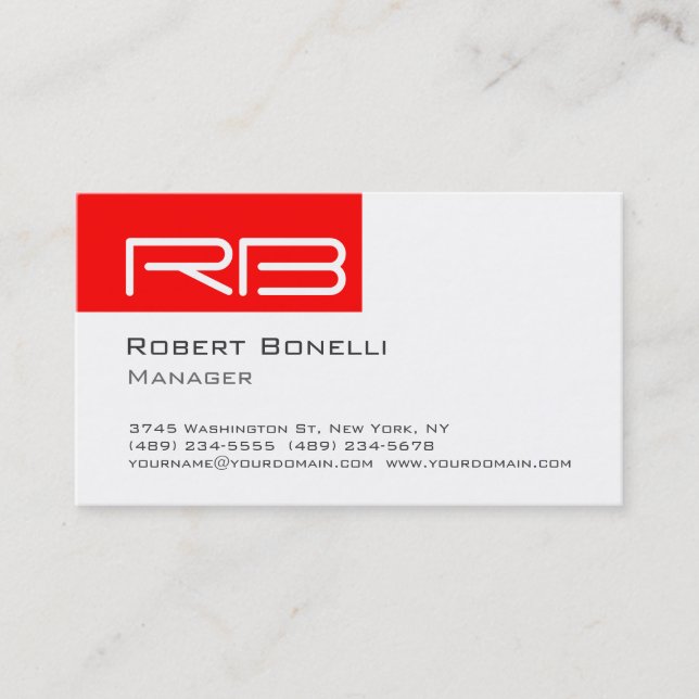 Red Schwarz-weiß Monogram Manager Business Card Visitenkarte (Vorderseite)