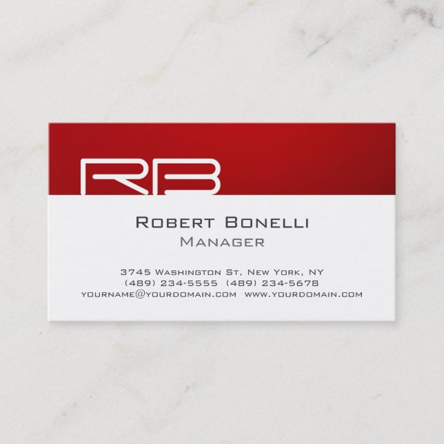 Red Schwarz-weiß Monogram Manager Business Card Visitenkarte (Vorderseite)