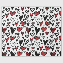 Red Schwarz-weiß Pattern Hearts Geschenkpapier
