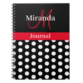 Red Schwarz-weiß Polka Dot Monogram Notebook Notizblock