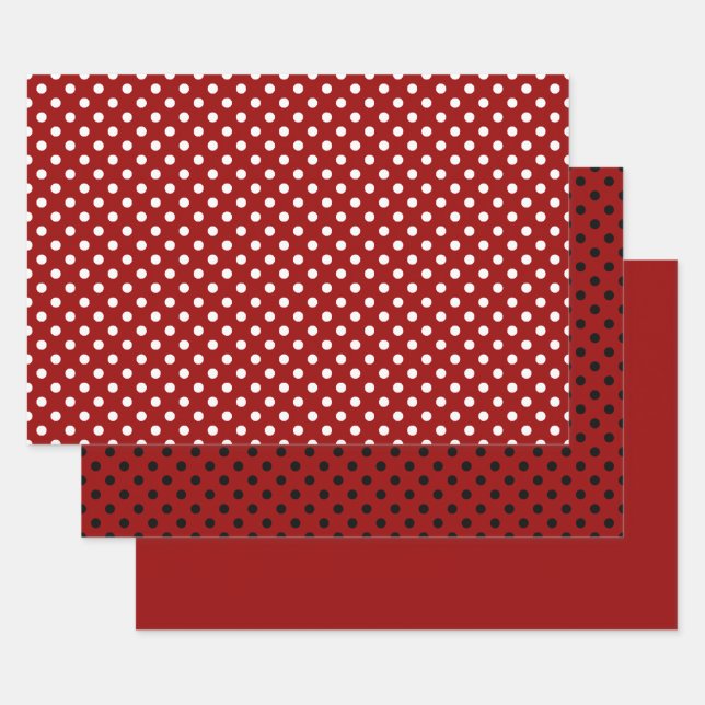 Red Schwarz-weiß Polka Dot Pattern Geschenkpapier Set (Set)