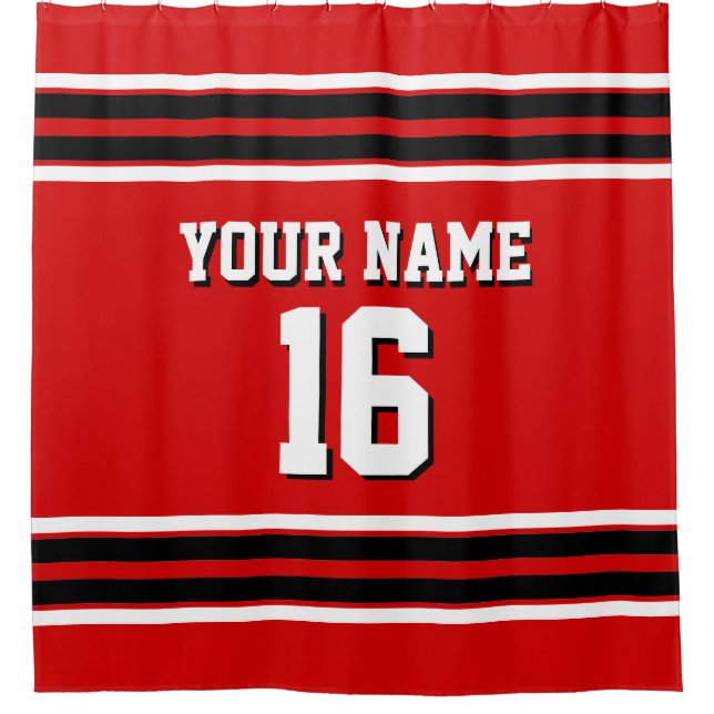 Red Schwarz-weiß Stripes Sports Jersey Duschvorhang (Vorderseite)
