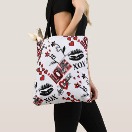 Red Schwarz-weiß Valentine Motif Tote Bag Tasche