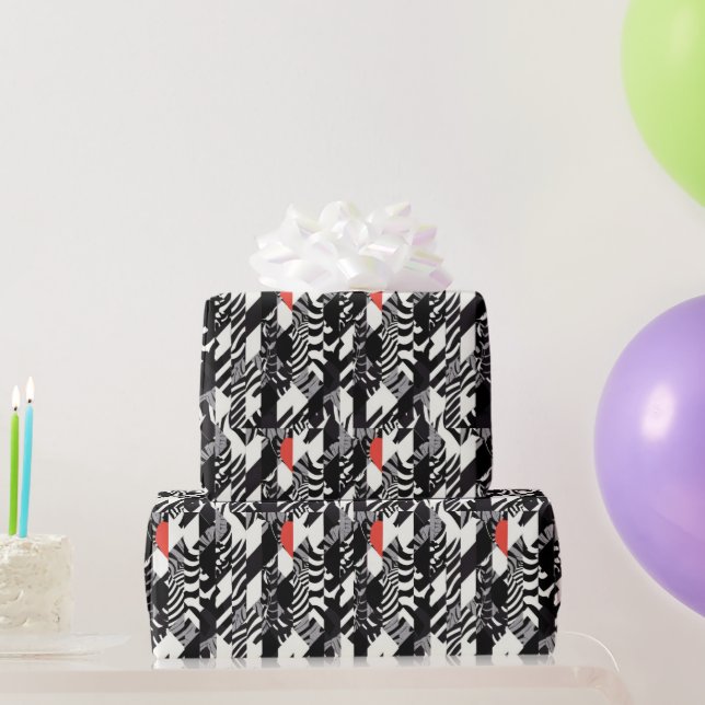 Red Schwarz-weiß Zebra Abstrakt Geschenkpapier (Partygeschenke)
