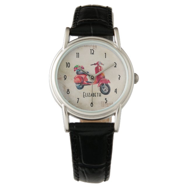 Red Scooter European Style Personalisiert Armbanduhr (Vorderseite)
