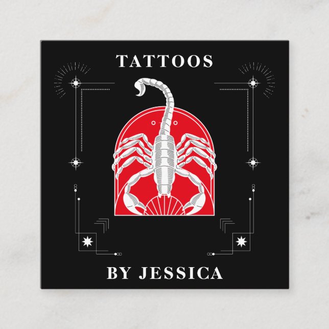 Red Scorpio Illustration Tattoo Artist Mystic Quadratische Visitenkarte (Vorderseite)