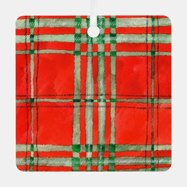 RED SCOTT TARTAN Aluminium Square Ornament (Vorderseite)
