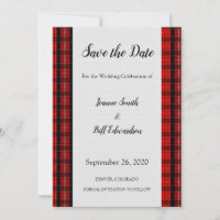Red Scott Tartan Burlap Muster Save the Date
