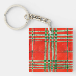 RED SCOTT TARTAN Carré acrylique Porte - clé