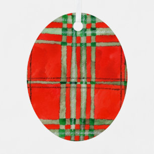 RED SCOTT TARTAN Metal Oval Ornament Aus Metall