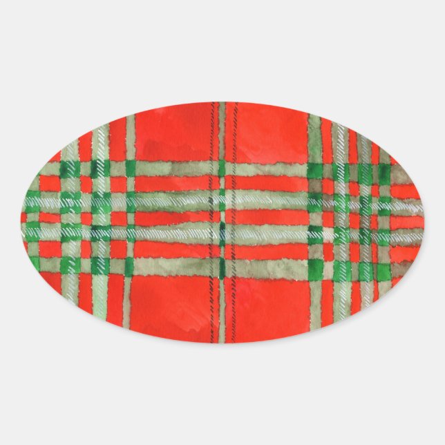 RED SCOTT TARTAN Oval Stickers (Vorderseite)