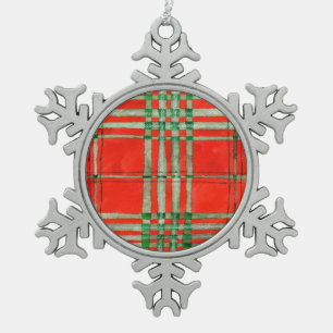 RED SCOTT TARTAN Pewter Snowflake Ornament