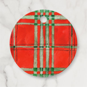 RED SCOTT TARTAN Round-Gift-Tags Geschenkanhänger