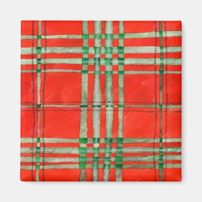 RED SCOTT TARTAN Square Magnet (Vorne)