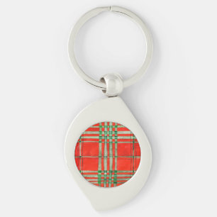 RED SCOTT TARTAN Swirl Metal Schlüsselanhänger