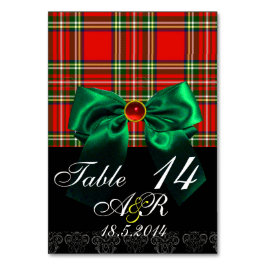 RED SCOTTISH TARTAN MIT GRÜNEM BOW MONOGRAM TISCHNUMMER