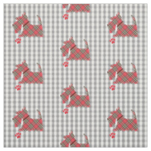 Red Scottish Tartan Terrier Dogs Gingham Kariert Stoff