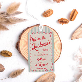 Red Script Blue Stripes Retro Wedding Geschenkanhänger