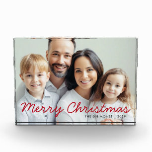Red Script Frohe Weihnachts-Foto Block