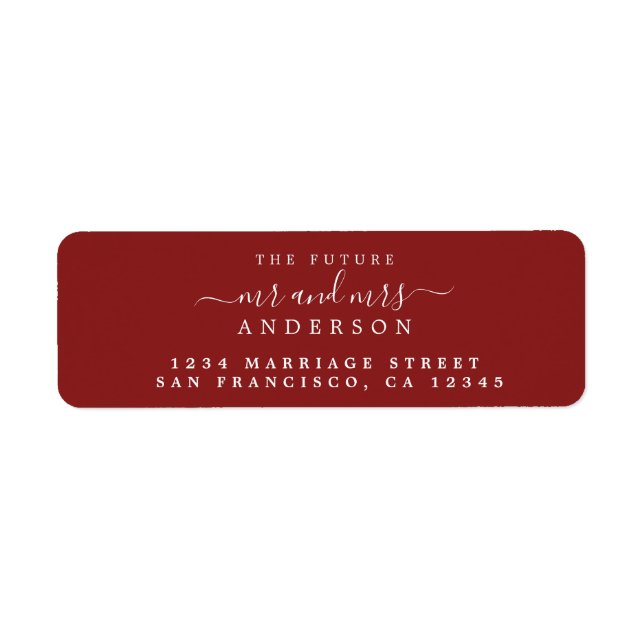 Red Script Future Mr Mrs Return Address Label (Vorne)