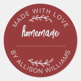 Red Script Made With Love Homemade Food Jar Runder Aufkleber