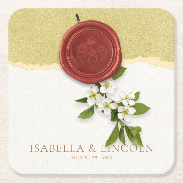 Red Seal Wedding Paper Coaster Rechteckiger Pappuntersetzer (Vorderseite)
