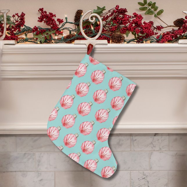 Red Seashell Ornament Pattern Großer Weihnachtsstrumpf (Red Seashell Ornament Pattern Large Christmas Stocking)