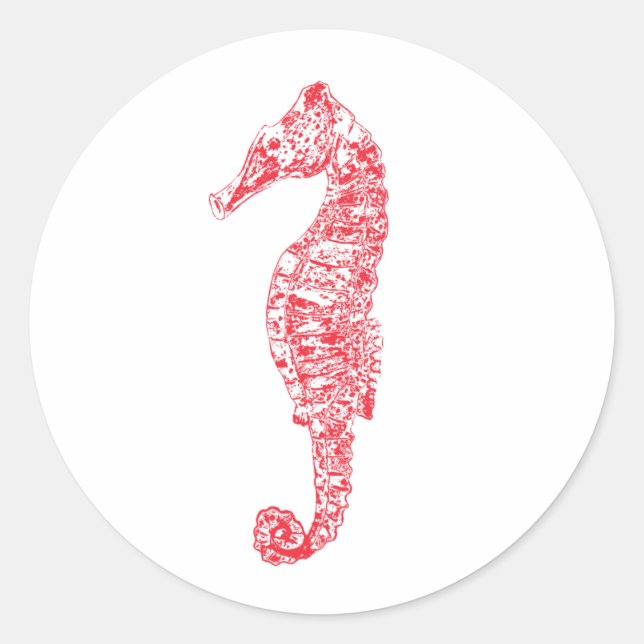 Red Seepferd Illustration Minimalistisch Ocean-The Runder Aufkleber (Vorderseite)
