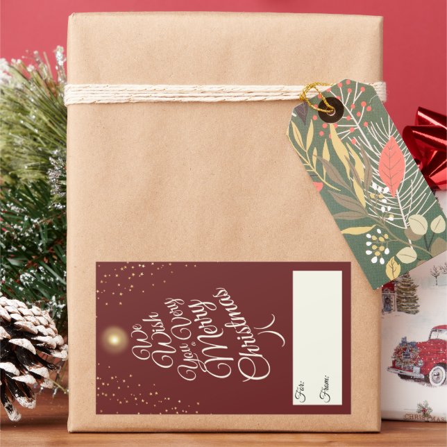 Red sehr frohe Weihnachtsbaumgeschenk für Rechteckiger Aufkleber (Feiertag)
