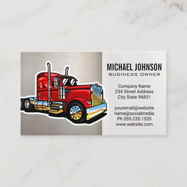 Red Semi Truck Graphic Blue Collar Treiber Visitenkarte (Vorderseite)