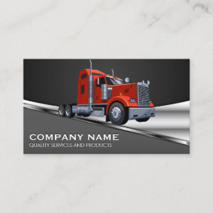Red Semi Truck Logo   Metal Business Card Visitenkarte