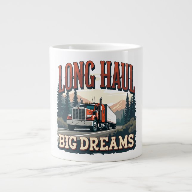 Red Semi-Truck with Mountain Road Scene Jumbo-Tasse (Vorderseite)