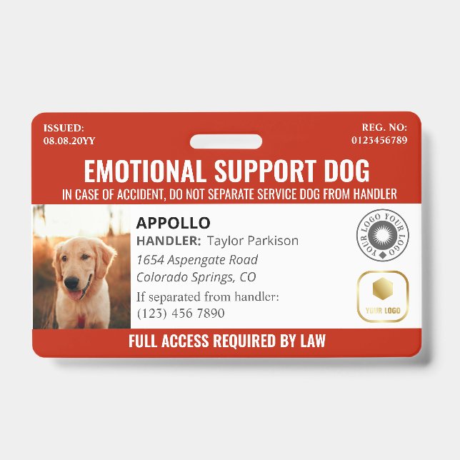 Red Service Dog 2 Logo und Foto-ID Ausweis (Vorderseite)