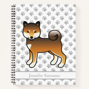Red Sesame Shiba Inu Cartoon Dog & Custom Text Notizbuch