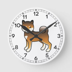 Red Sesame Shiba Inu Cartoon Dog Illustration Runde Wanduhr