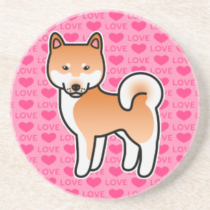 Red Shiba Inu Cartoon Dog On Pink Getränkeuntersetzer