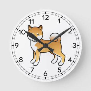 Red Shiba Inu Niedlich Cartoon Dog Illustration Runde Wanduhr